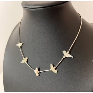 Liquid Sterling Silver Necklace Choker with Mother of Pearl Birds